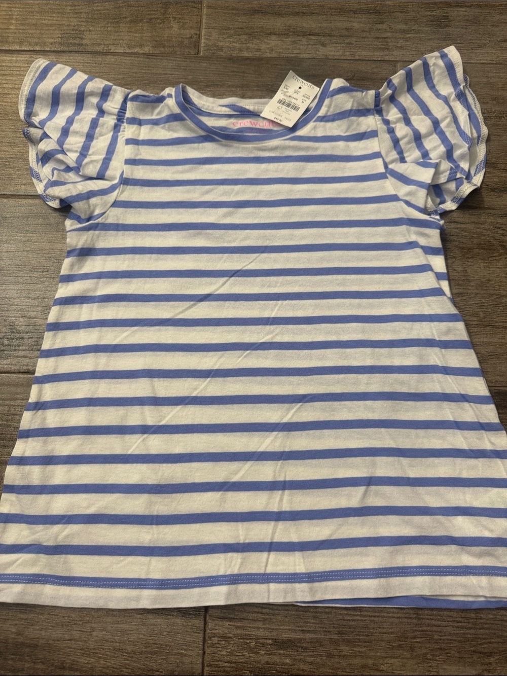 Crewcuts White and Light Blue Striped Flutter Sleeve Tee